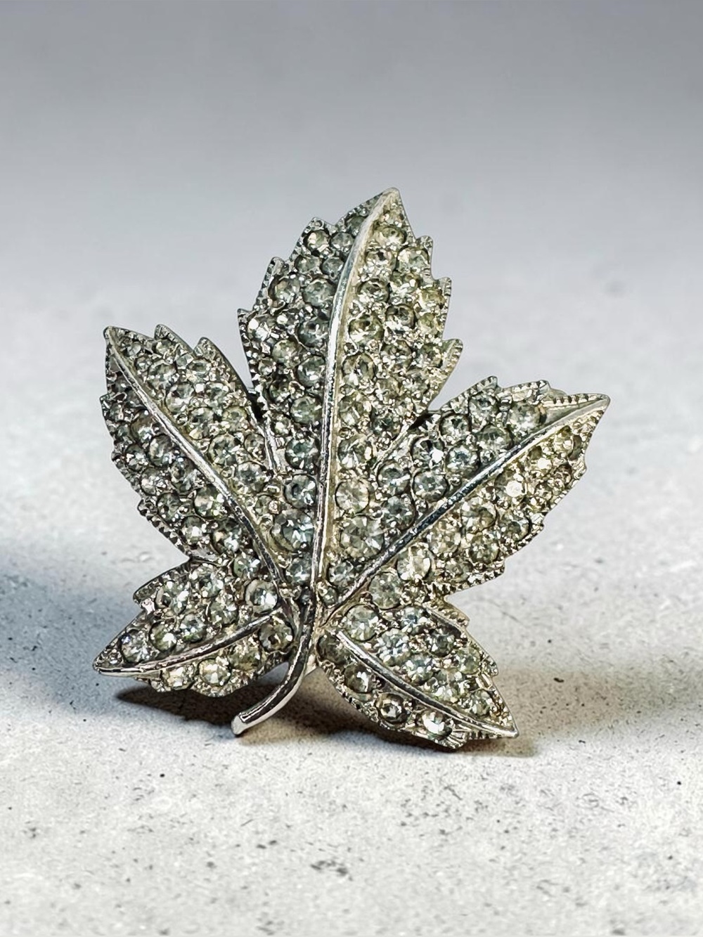 Pave Crystal Maple Leaf Brooch